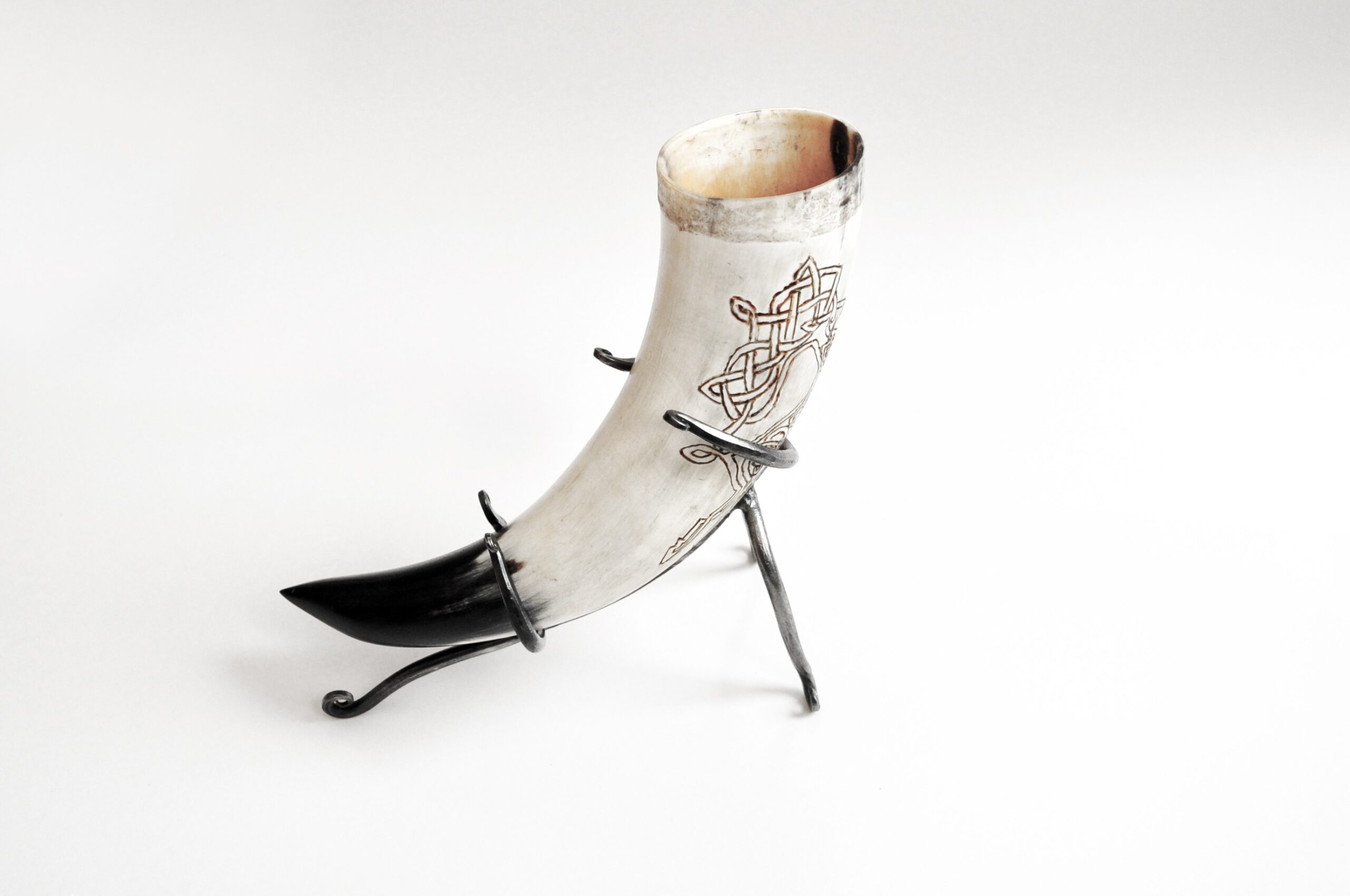 blacksmith made viking iron drinking horn stand