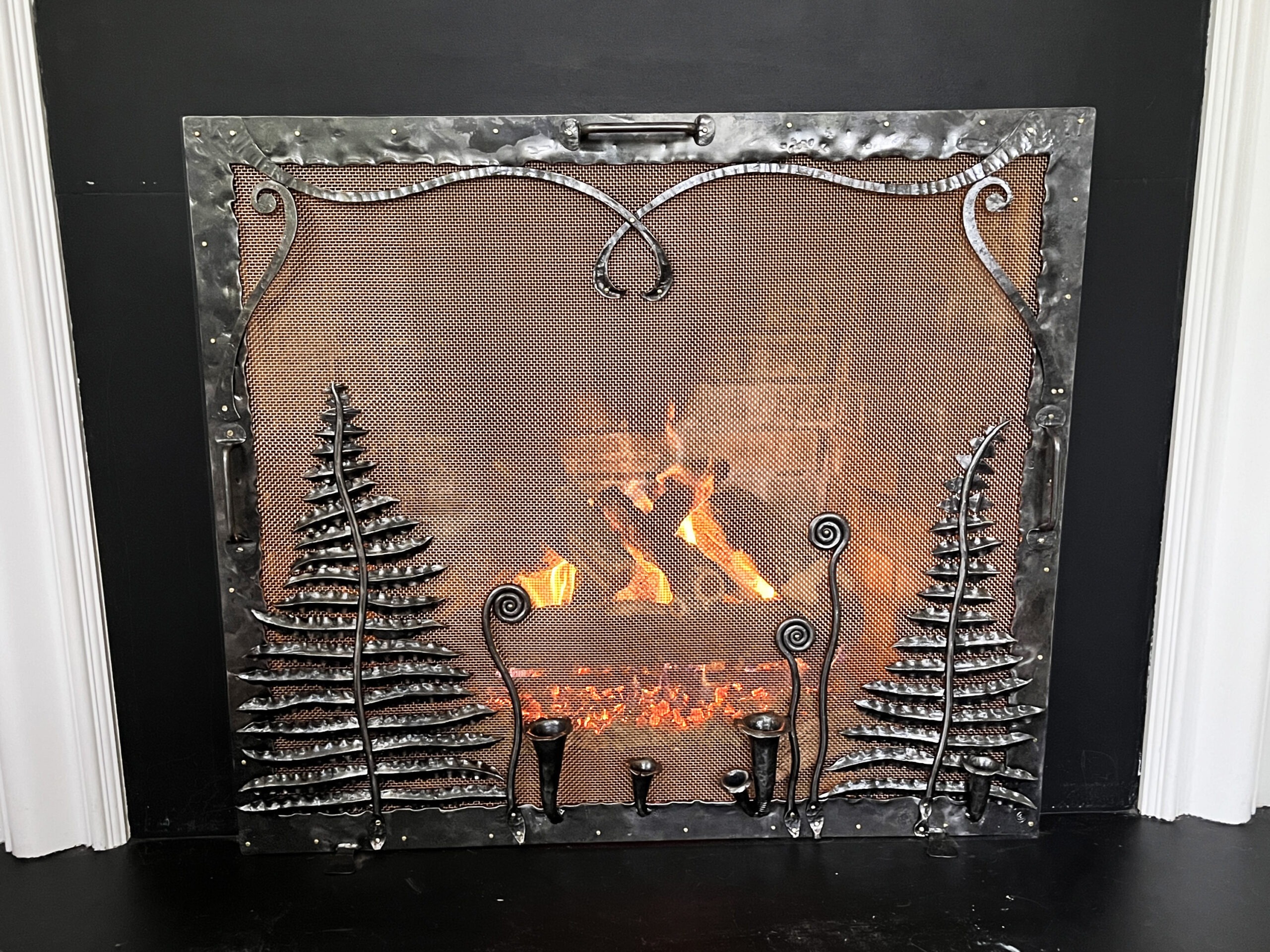 bronze forged fireplace screen